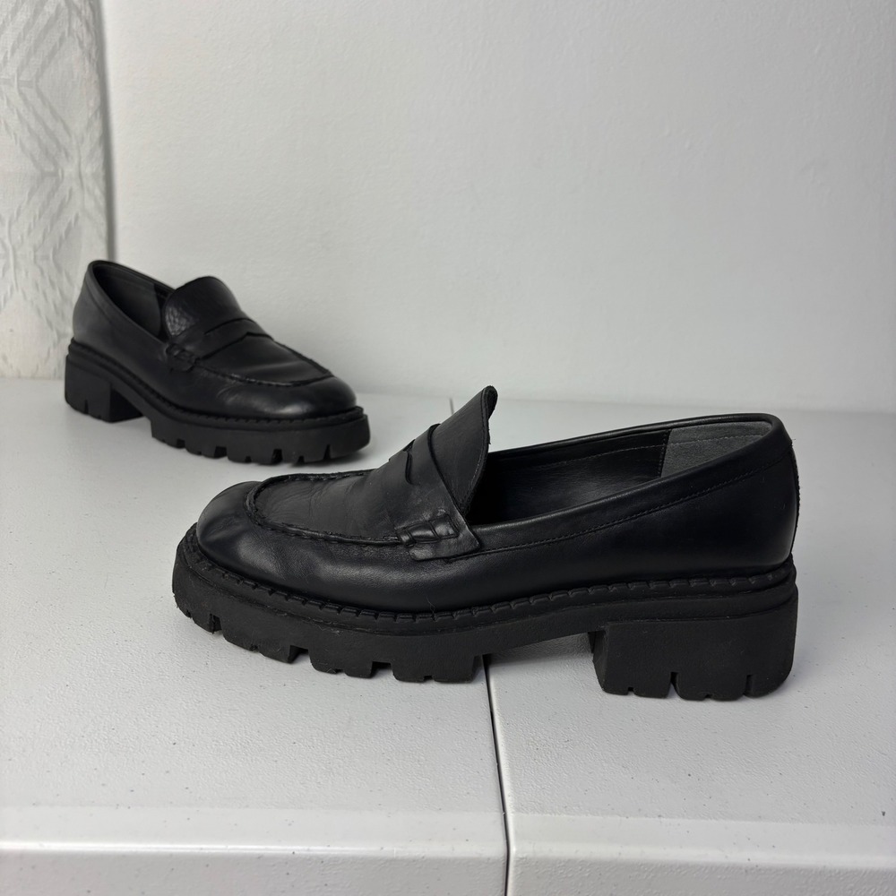 Free People Lyra Lug Sole Black Leather Loafer Womens 39.5/US 9.5 Chunky Grunge
